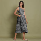 Black Tie-Dye One-Shoulder Cotton Midi Dress