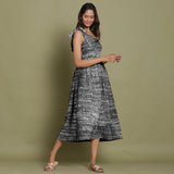 Black Tie-Dye One-Shoulder Cotton Midi Dress