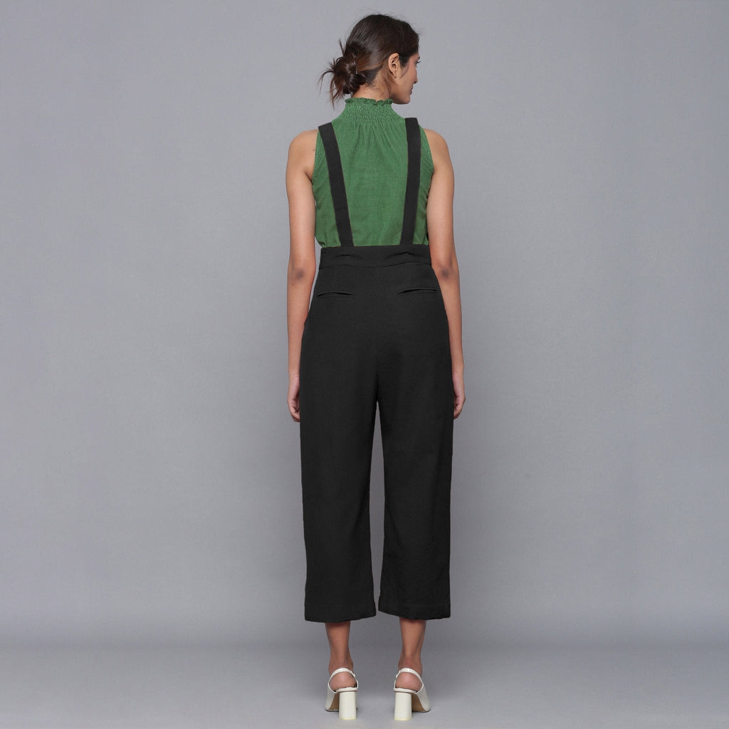 Black Warm Cotton Corduroy Dungaree Jumpsuit