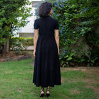 Moonlight Black Warm Cotton Corduroy High-Neck Slit Dress