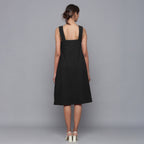 Black Warm Cotton Corduroy Knee Length Flared Dress