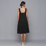 Black Warm Cotton Corduroy Knee Length Flared Dress