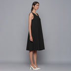 Black Warm Cotton Corduroy Knee Length Flared Dress