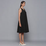 Black Warm Cotton Corduroy Knee Length Flared Dress