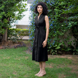 Black Warm Cotton Corduroy Sleeveless Midi Blazer Dress