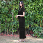 Black Warm Cotton Corduroy Wide Legged Wrap Cargo Jumpsuit