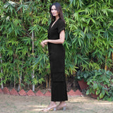 Black Warm Cotton Corduroy Wide Legged Wrap Cargo Jumpsuit