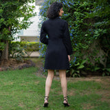 Black Warm Cotton Flannel A-Line Short Slit Dress