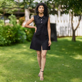 Black Warm Cotton Flannel A-Line Sleeveless Short Dress