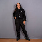 Black Warm Cotton Flannel Button-Down Shacket
