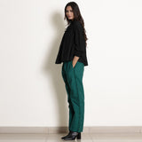 Black Warm Cotton Flannel Frilled Gathered Yoke Top