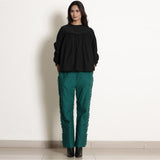 Black Warm Cotton Flannel Frilled Gathered Yoke Top