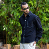 Black Warm Cotton Flannel Full Sleeve Patch Pocket Shirt