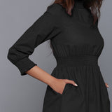 Black Warm Cotton Flannel High Neck Maxi Dress