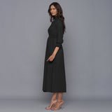 Black Warm Cotton Flannel High Neck Maxi Dress