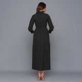 Black Warm Cotton Flannel High Neck Maxi Dress