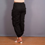 Black Warm Cotton Flannel High-Rise Cargo Jogger