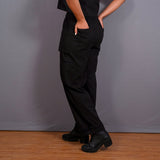 Back View of a Model wearing Black Warm Cotton Flannel High-Rise Convertible Jogger Cargo Pant