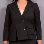 Black Warm Cotton Flannel Single-Breasted Hoodie Blazer