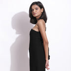 Black Warm Cotton Waffle Ankle Length One-Shoulder Jumpsuit