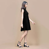 Black Warm Cotton Waffle Fit and Flare Short Sleeveless Dress