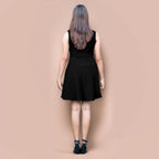 Black Warm Cotton Waffle Fit and Flare Short Sleeveless Dress