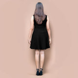 Black Warm Cotton Waffle Fit and Flare Short Sleeveless Dress