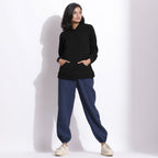 Black Warm Cotton Waffle Hoodie Sweatshirt