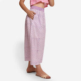 Right View of a Model wearing Block Printed Mid-Rise Wide Legged Pant