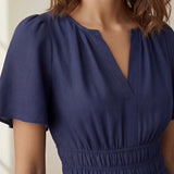 Blue 100% Cotton Elasticated Short Tier Dress