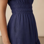 Blue 100% Cotton Elasticated Short Tier Dress