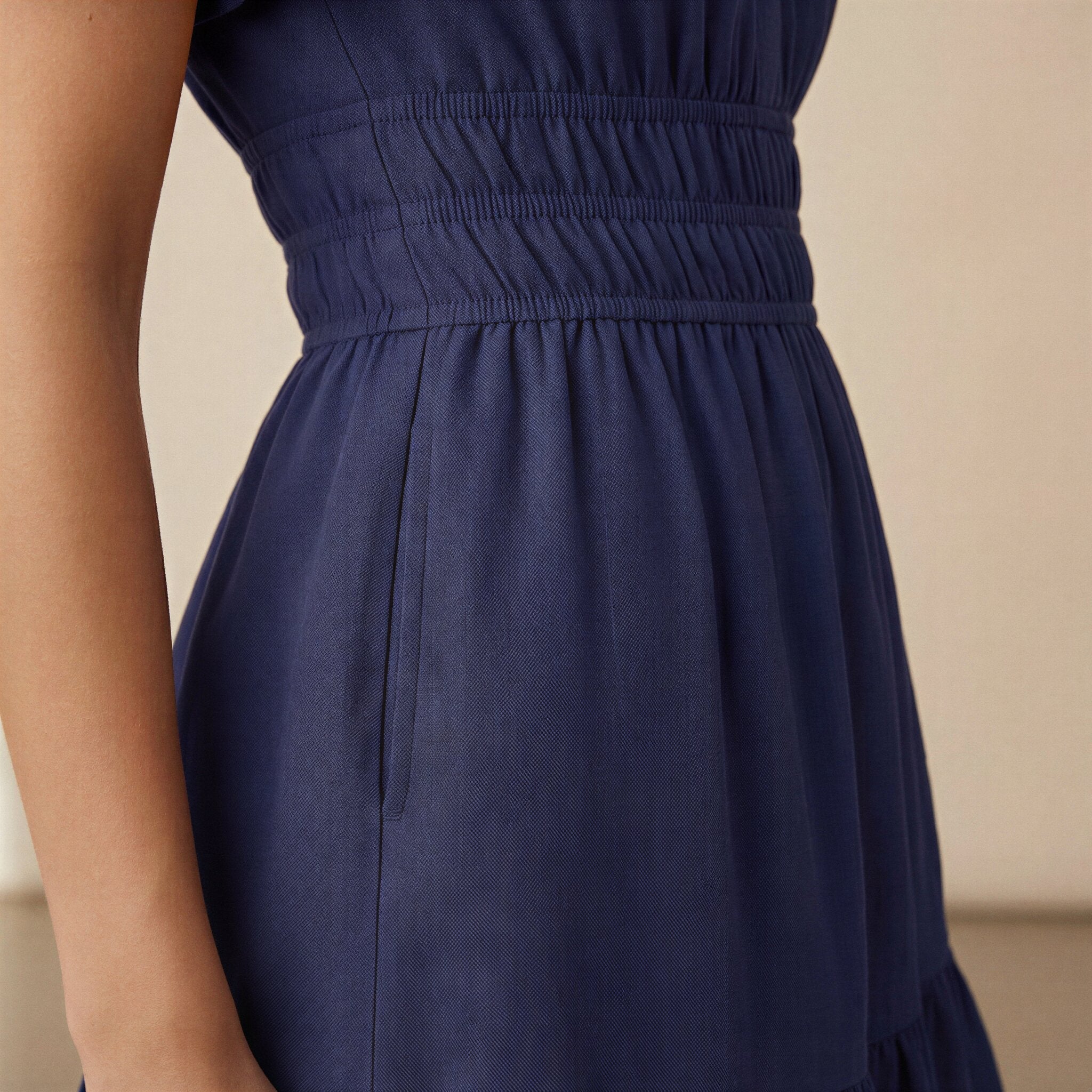 Blue 100% Cotton Elasticated Short Tier Dress