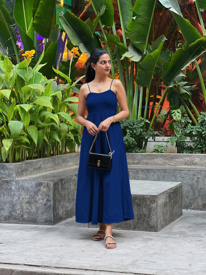 Blue 100% Cotton Flared Sundress