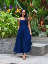 Blue 100% Cotton Flared Sundress