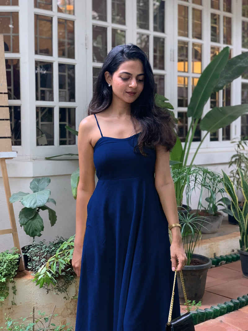 Blue 100% Cotton Flared Sundress