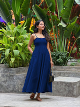 Blue 100% Cotton Flared Sundress