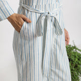 Right Detail of a Model wearing Blue Handspun Button-Down Overall