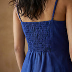 Blue Cotton Poplin Ankle Length Flared Sundress