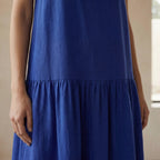 Blue Cotton Poplin Drop-Waist Camisole Maxi Tier Dress