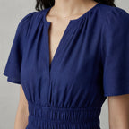 Blue Cotton Poplin Elasticated Short Tier Dress