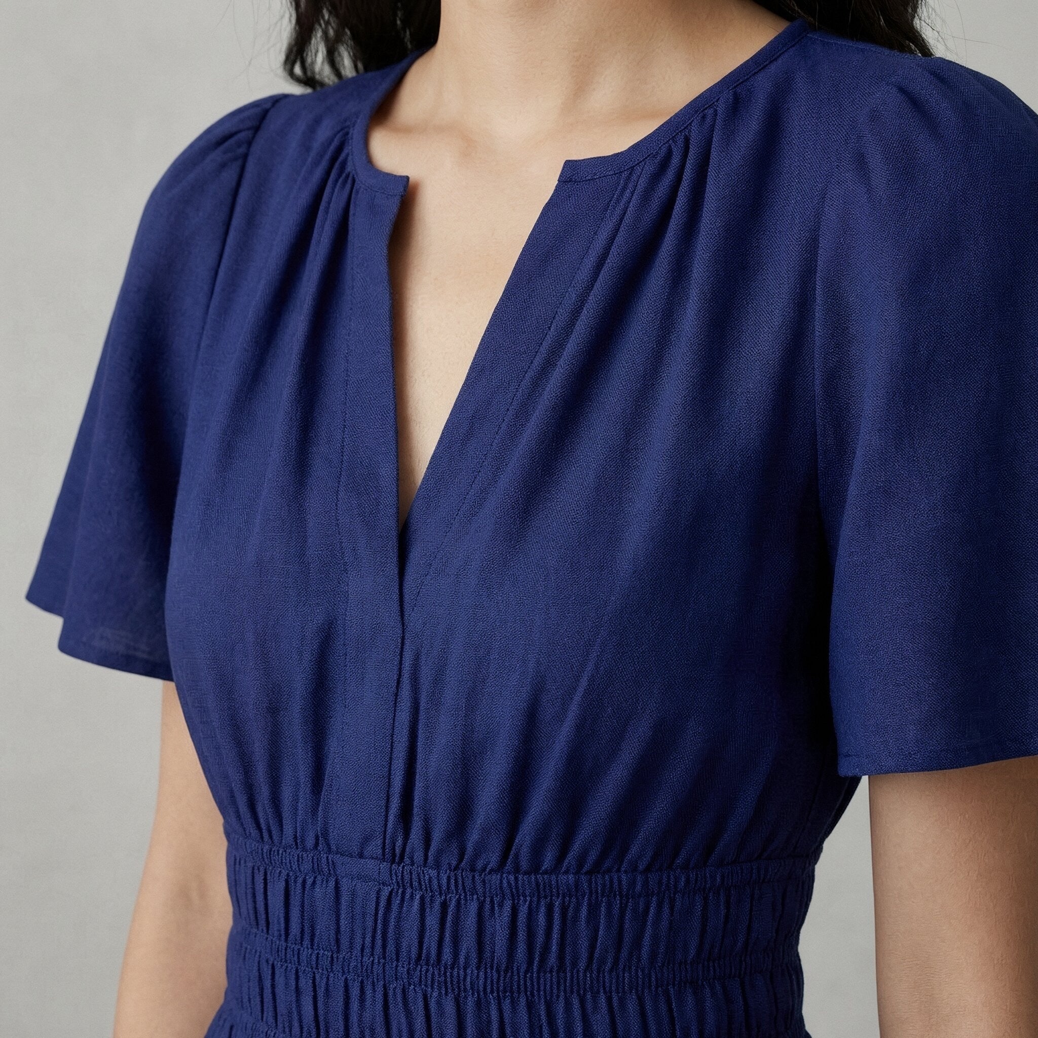 Blue Cotton Poplin Elasticated Short Tier Dress
