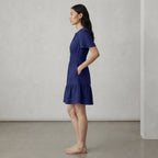 Blue Cotton Poplin Elasticated Short Tier Dress