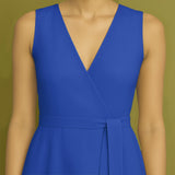 Blue Cotton Poplin Fit and Flare Sleeveless Midi Dress