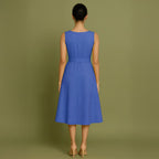 Blue Cotton Poplin Fit and Flare Sleeveless Midi Dress