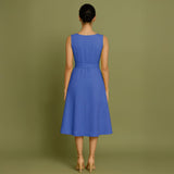 Blue Cotton Poplin Fit and Flare Sleeveless Midi Dress