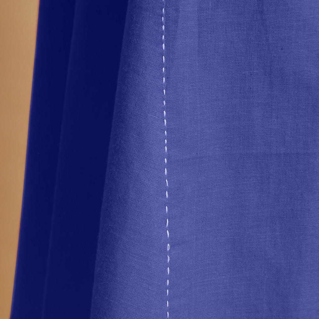 Blue Cotton Poplin Hand Embroidered Knee-Length Godet Dress
