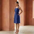 Blue Cotton Poplin Knee Length Princess Line Dress