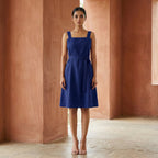 Blue Cotton Poplin Knee Length Princess Line Dress