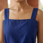 Blue Cotton Poplin Knee Length Princess Line Dress
