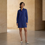 Blue Cotton Poplin Short Button-Down Shirt Dress